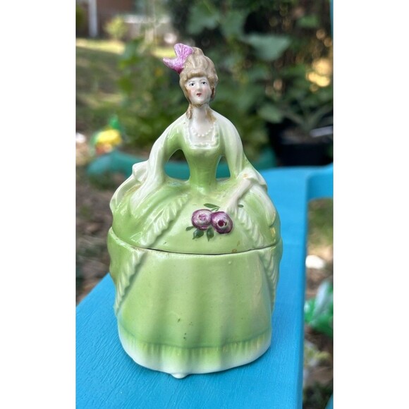 Antique Madame Pompadour Dresser Doll E&R Germany Trinket Powder Box Porcelain - Picture 1 of 9